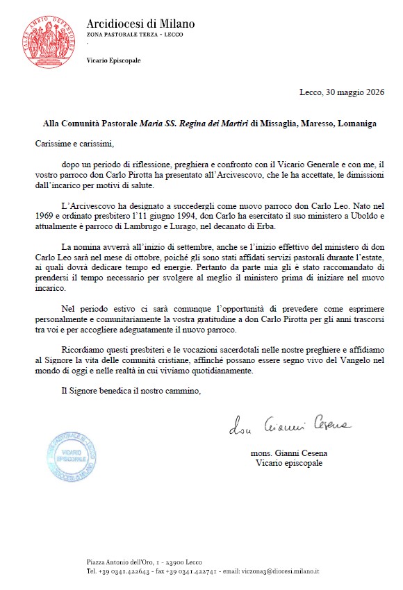 Lettera vicario episcopale Lettera vicario episcopale