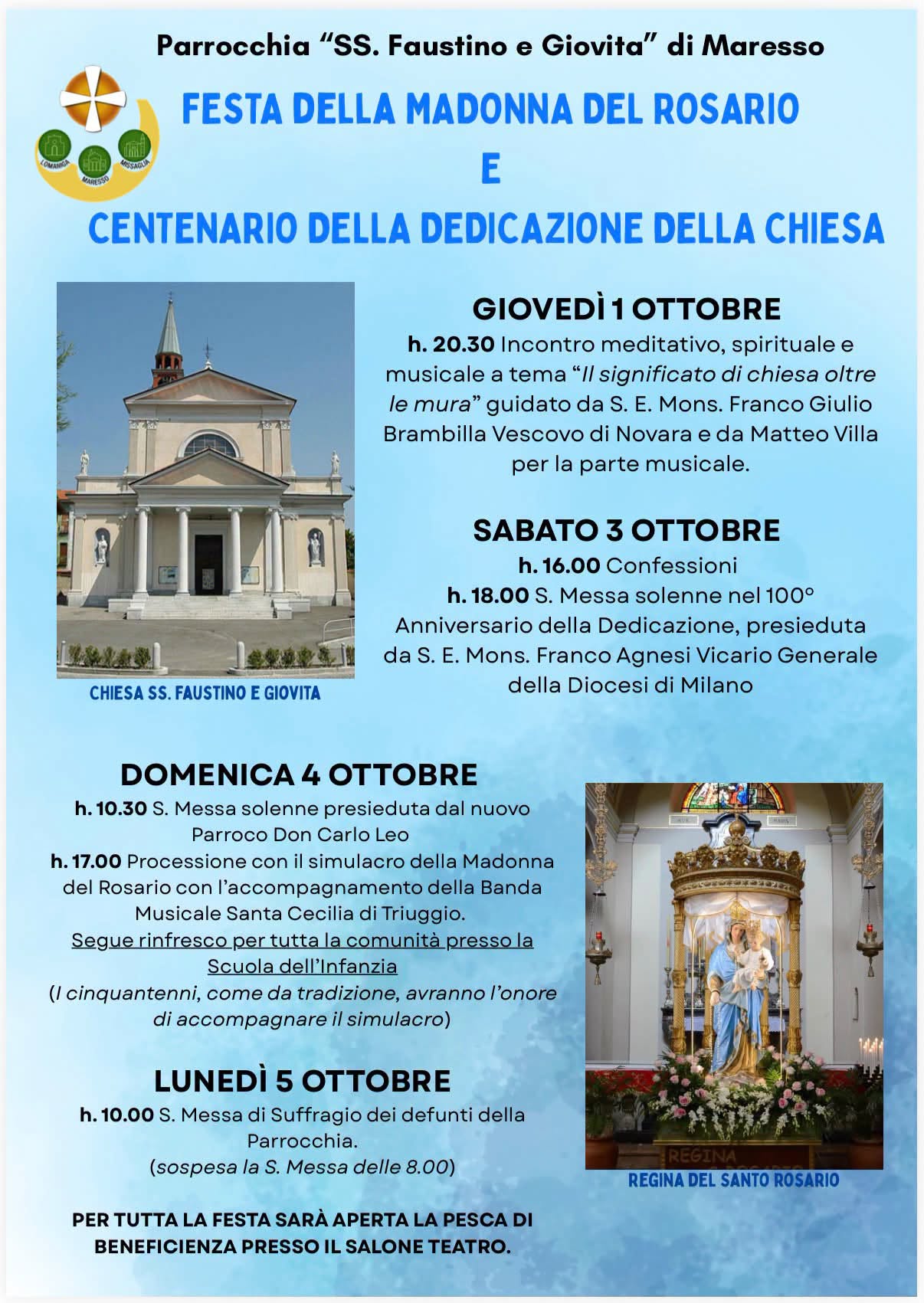 Festa della Madonna del Rosario e dedicazione chiesa parrocchiale di Maresso Festa della Madonna del Rosario e dedicazione chiesa parrocchiale di Maresso